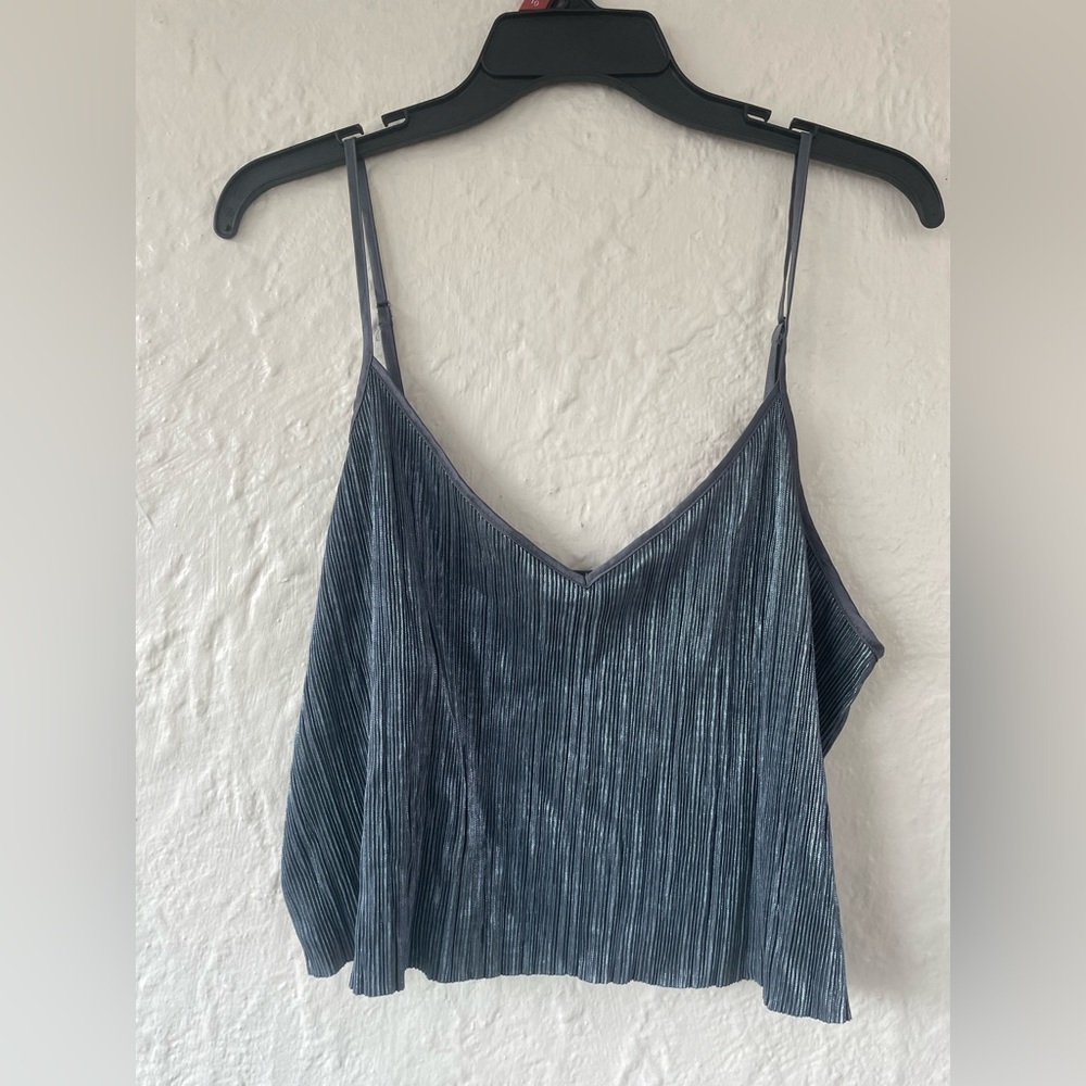 Victoria's Secret gunmetal shimmer pleated crop camisole spaghetti strap tank;L